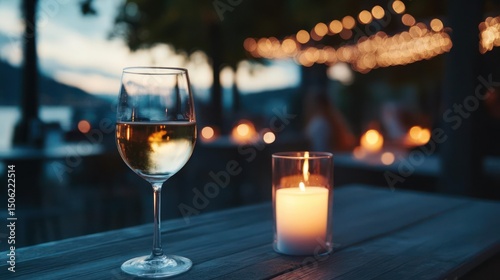 Elegant Outdoor Evening: Wine and Candlelight