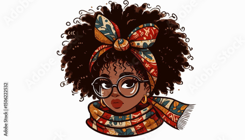  African American lady with a Messy afro hair and glasses 