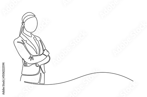 Continuous one line drawing of Business woman. Single line drawing illustration of Lady entrepreneur. Professional executive manager concept vector art. Doodle line illustration.