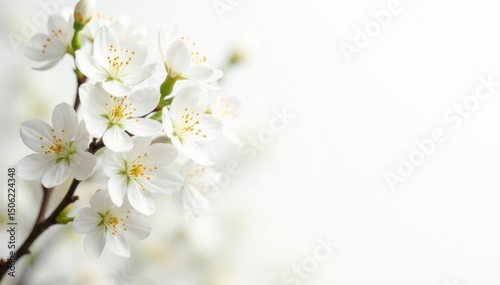 Delicate white blossoms on pure white backdrop, soft, bright, flower