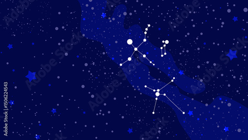 夏の大三角と天の川、シンプルな夏の星座のイラスト背景