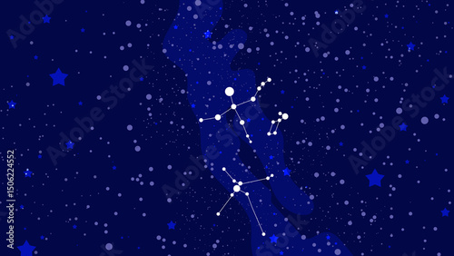 夏の大三角と天の川、シンプルな夏の星座のイラスト背景