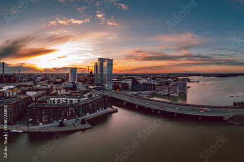 Helsinki skyline at sunset