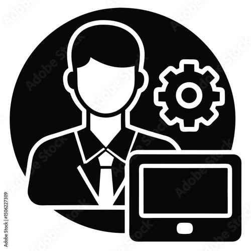 IT Technician element isolated software installation on white background