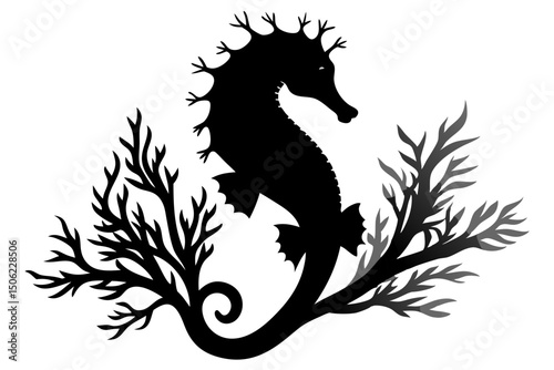 Seahorse Silhouette Marine Foliage Elegant Aquatic Graphic