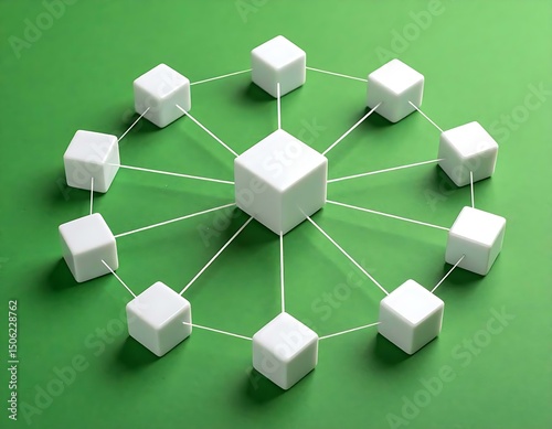 Network Connectivity White Cubes, Green Background, Interconnection