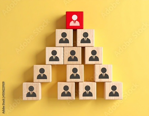 Hierarchical Structure Business Leadership, Team Management, Wooden Blocks
