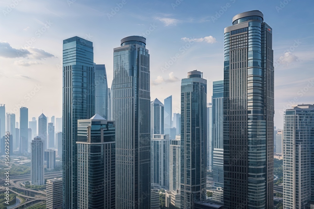 Fototapeta premium Executive Tower Clusters in a Stunning Urban Skyline