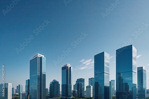 Contemporary Financial District High-Rise Offices Under Expansive Blue Sky Showcasing Industry and Entrepreneurship Theme