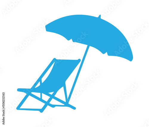 Summer beach chair and umbrella logo, foldable chair for relaxing Icon, Beach Chair and Umbrella Vector, Black Silhouette Summer Icon for Vacation and Outdoor Relaxation Design.