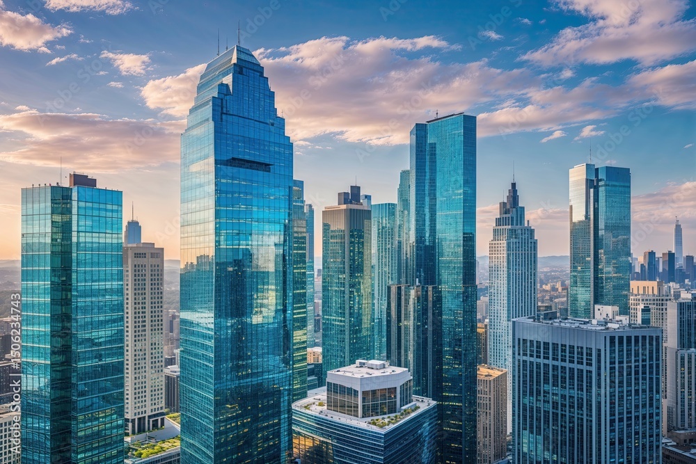 Obraz premium Stunning Glass Office Complexes and Skyscrapers Transforming Urban Skylines