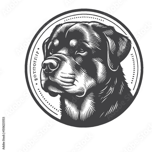 Vintage Hand-Drawn Rottweiler Head Cool Side View Illustration – Stylish Dog Engraved Style Vector for T-Shirts, Posters, Stickers, and Trendy Themes Apparel