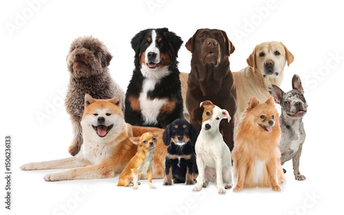 Photography Group of cute dogs on white background