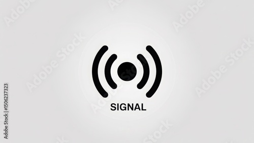 A simple black signal icon with radiating arcs and a central dot on a light gray background