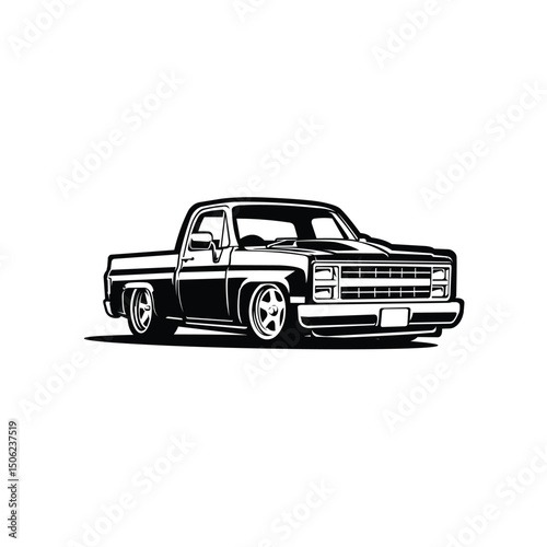 Classic Hotrod Pickup Lowered Truck Vector Icon Isolated