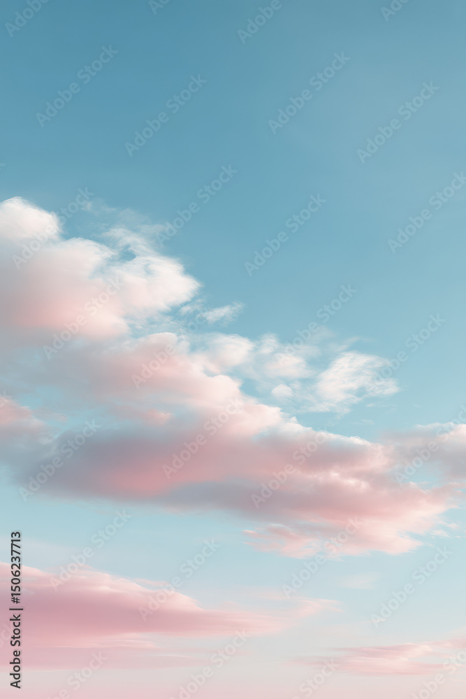 Obraz premium serene gradient of light blue sky transitioning into soft pink hues creating calming atmosphere