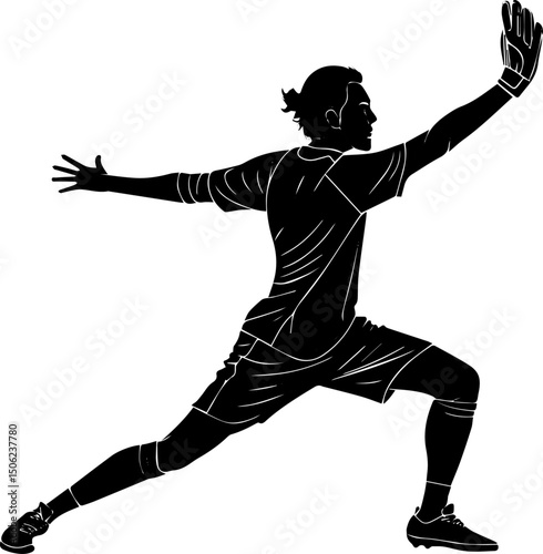 Soccer Goalkeeper Silhouette in Action Pose, Vector Illustration