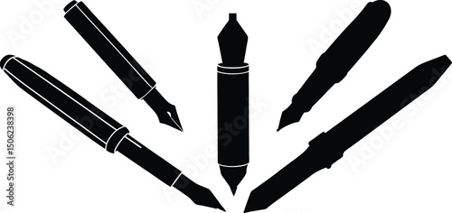 fountain pen silhouette, classic fountain pen icon, black and white illustration.