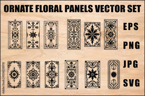 Black Ornate Floral Panel Set