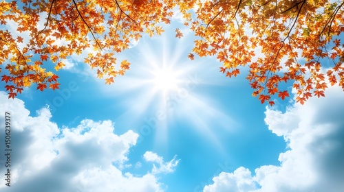 Autumn Sky Sunlight Maple Leaves Bright Cloudy Day
