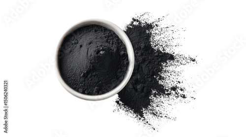 Activated Charcoal Powder in a Bowl on Transparent Background photo