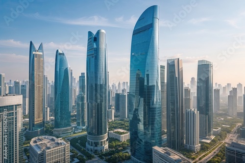 Shining Skyscrapers in a Corporate City Skyline