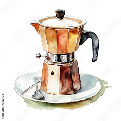 watercolor of Coffee Maker, vector high quality, isolated on a white background.