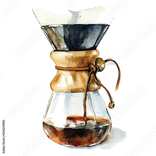 Coffee Maker, watercolor painting vector, high quality, isolated on a white background.