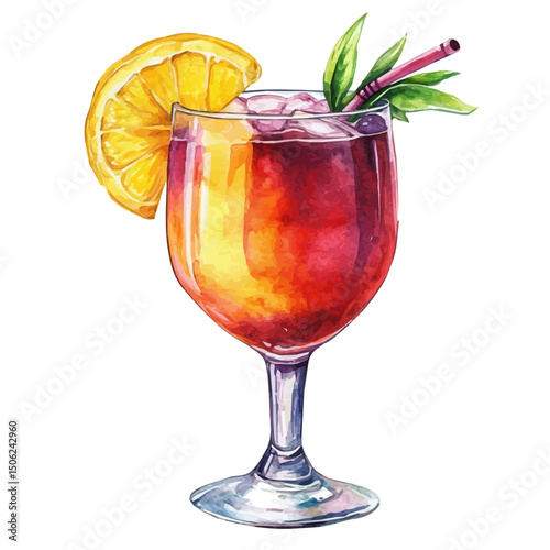 Cocktail Drink, watercolor illustration vector, high quality, isolated on a white background.