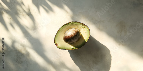 Minimalist Half Avocado with Shadow on Neutral Background