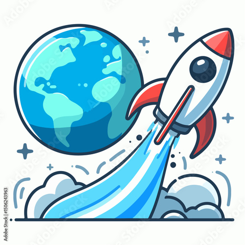 vector illustration of rocket on earth background
