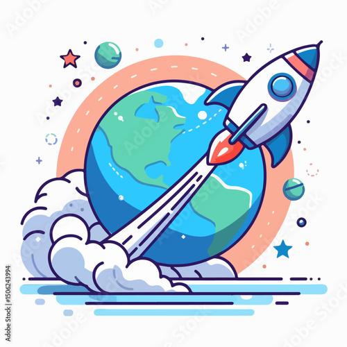 vector illustration of rocket on earth background