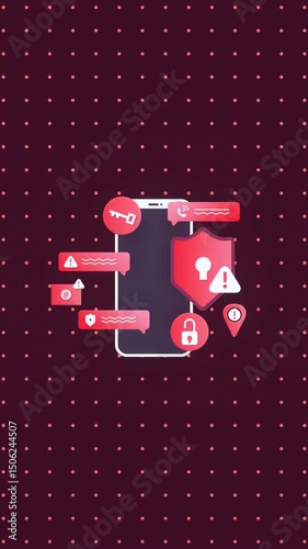 Animation Of A Smartphone Displaying Fraud Warning Alerts And Scam Notifications In Vertical Video Format. Illustrating Cybersecurity Risks, Digital Safety, Online Scams And Mobile Fraud Awareness.
