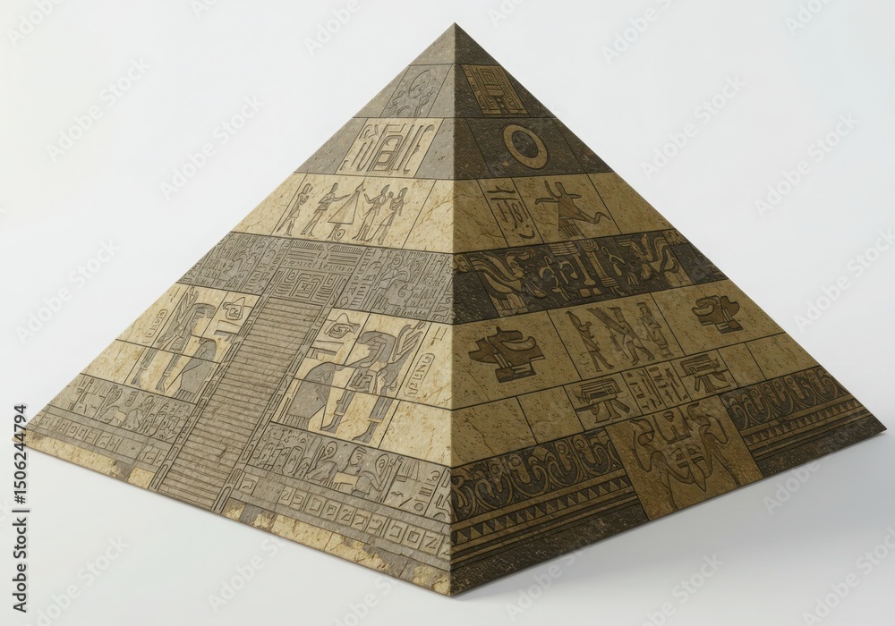 Obraz premium Egyptian pyramid with hieroglyphs isolated on white background