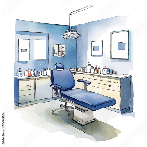 watercolor vector of Clinic Room, high quality, isolated on a white background.