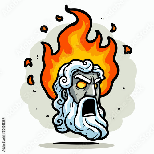 vector illustration of zeus head on fire