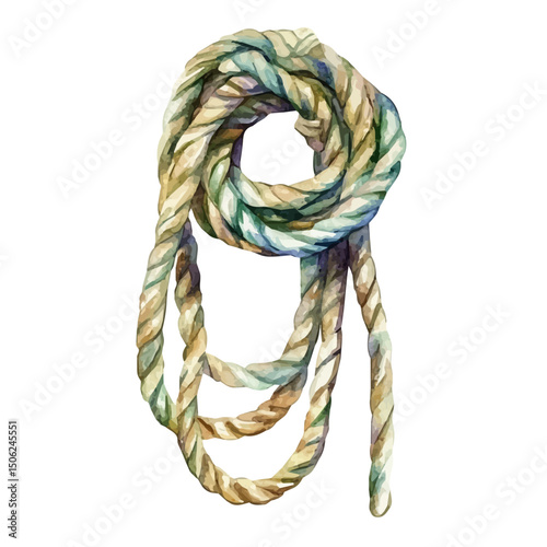 Climbing Rope, watercolor drawing vector, high quality, isolated on a white background.