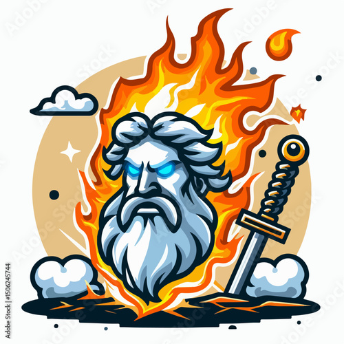 vector illustration of zeus head on fire
