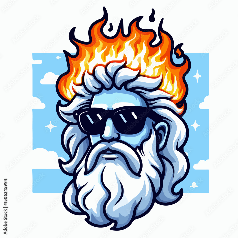 Obraz premium vector illustration of zeus head on fire