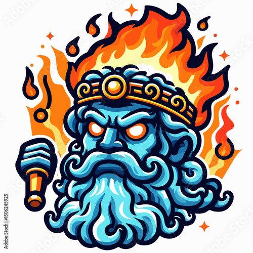 vector illustration of zeus head on fire