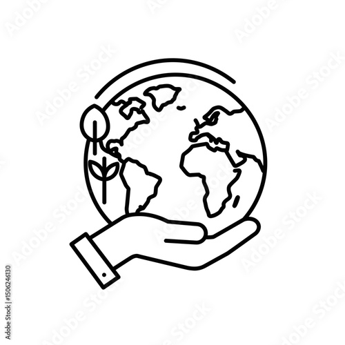 Hand holding a globe with plants symbolizing environmental care, world ecology