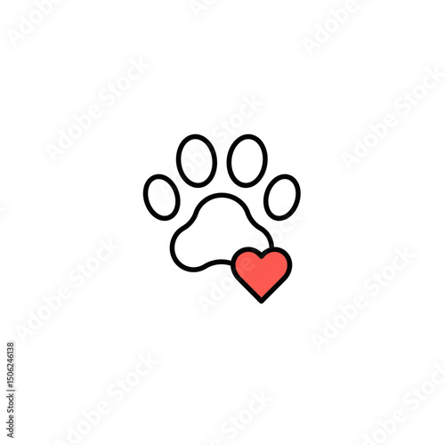 Paw print with heart symbolizing love for pets concept of icon  