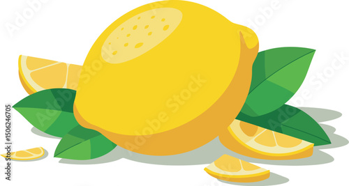 A bright yellow lemon is the focus of this fresh illustration. 