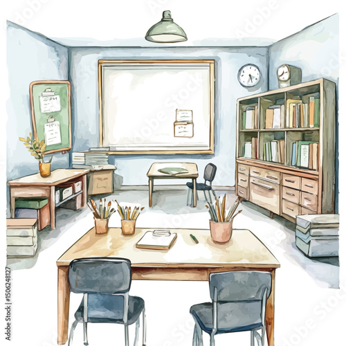 Classroom Setup, watercolor illustration vector, high quality, isolated on a white background.