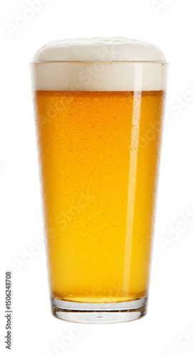 Golden Beer Pint Glass With Frothy Foam Isolated On Transparent Background