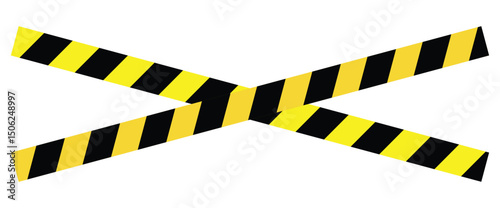 Police crime scene danger safety caution tape black and yellow stripes vector illustration