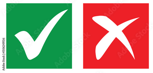 Tick and cross check mark vector icons, yes and no choice symbols, or right and wrong vote buttons