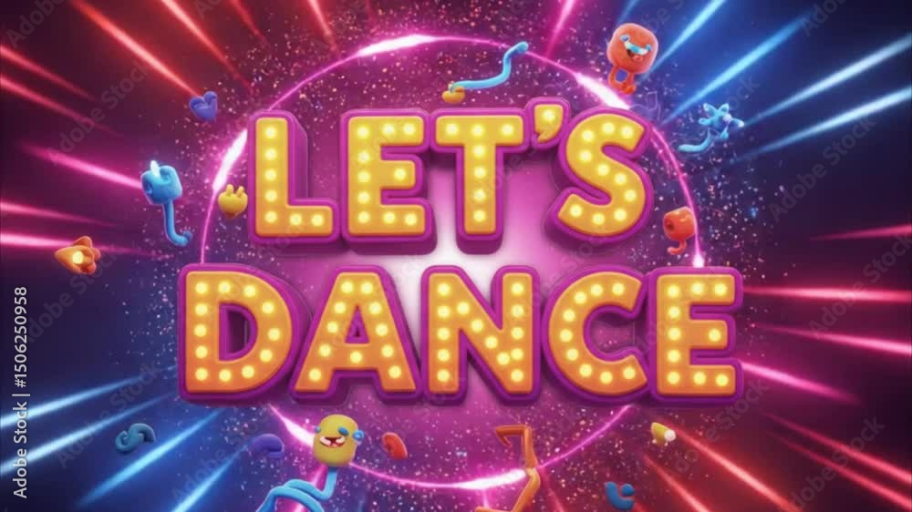 3D Cartoon Text ‘LET’S DANCE’ with Party Theme 3D Cartoon Text ‘LET’S DANCE’ with Party Theme