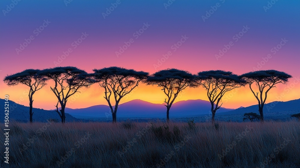 African Sunset, Silhouette of Acacia Trees at Dusk African Sunset, Silhouette of Acacia Trees at Dusk