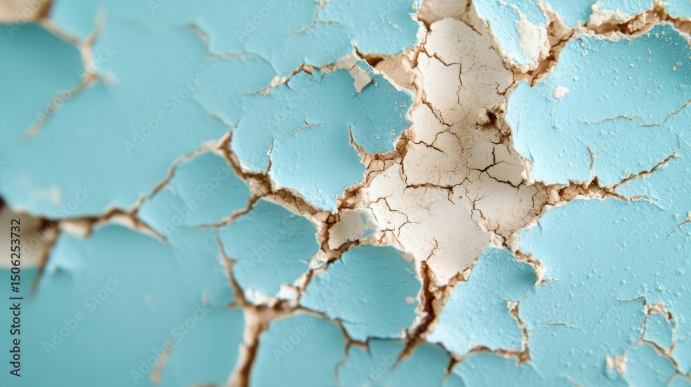 Obraz premium Peeling blue paint reveals cracks and textures on an old surface